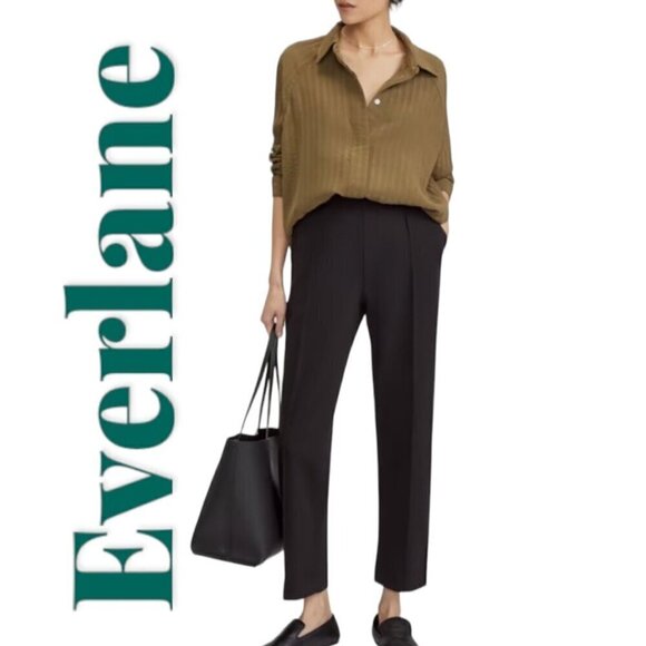 EVERLANE The Dream Pant Stretchy Straight Leg Front Seam Pockets Pull On Black, - Picture 3 of 12
